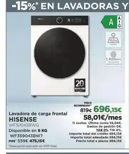 El Corte Inglés HISENSE Lavadora de carga frontal oferta
