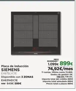El Corte Inglés SIEMENS Placa de inducción oferta