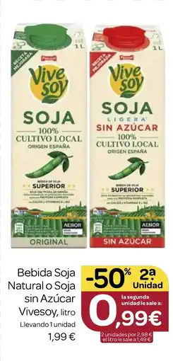 Supermercados El Jamón VIVESOY Bebida Soja Natural o Soja sin Azúcar oferta