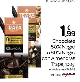 Supermercados El Jamón TRAPA Chocolate 80% Negro o 80% Negro con Almendras oferta
