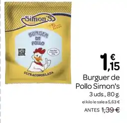 Supermercados El Jamón SIMÓN'S Burguer de Pollo oferta