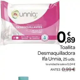 Supermercados El Jamón IFA UNNIA Toallita Desmaquilladora oferta