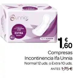 Supermercados El Jamón IFA UNNIA Compresas Incontinencia oferta