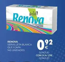 CashDiplo RENOVA Servilleta blanca ole 1 capa 140 unidades oferta