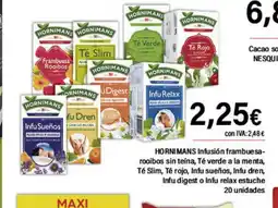 Cash Ifa HORNIMANS Infusión frambuesa- rooibos sin teína, Té verde a la menta, Té Slim, Té rojo, Infu sueños, Infu dren oferta