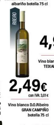 Cash Ifa GRAN CAMPIÑO Vino blanco D.O.Ribeiro oferta