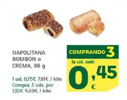 HiperDino Napolitana bombón o crema oferta