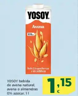 HiperDino YOSOY bebida de avena natural, avena o almendras 0% azúcar oferta