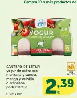 HiperDino CANTERO DE LETUR yogur de cabra con manzana y canela, mango y vainilla o arándano, oferta