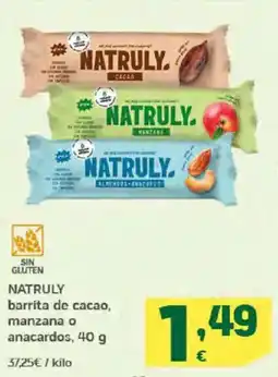 HiperDino NATRULY barrita de cacao, manzana o anacardos oferta