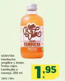 HiperDino KOMVIDA kombucha jengibre y limón, frutos rojos kombujito o naranja oferta