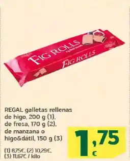 HiperDino REGAL galletas rellenas de higo de fresa de manzana o higo&dátil oferta