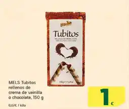 HiperDino MELS Tubitos rellenos de crema de vainilla o chocolate oferta