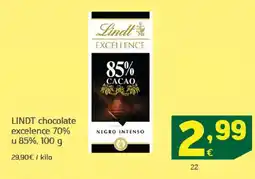 HiperDino LINDT chocolate excelence 70% u 85% oferta