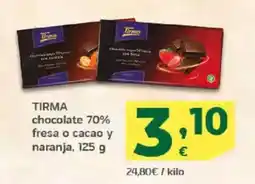 HiperDino TIRMA chocolate 70% fresa o cacao y naranja oferta