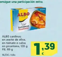 HiperDino ALBO sardinas en aceite de oliva, en tomate o salsa en picantona oferta