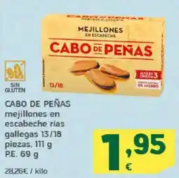 HiperDino CABO DE PEÑAS mejillones en escabeche rías gallegas 13/18 piezas oferta
