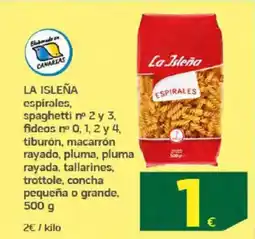 HiperDino LA ISLEÑA espirales spaghetti fideos tiburón macarrón rayado pluma pluma rayada tallarines trottole, concha pequeña o grande oferta