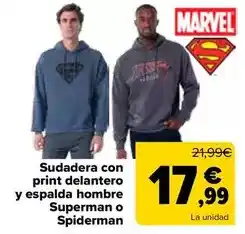 Carrefour MARVEL Sudadera con print delantero y espalda hombre Superman o Spiderman oferta