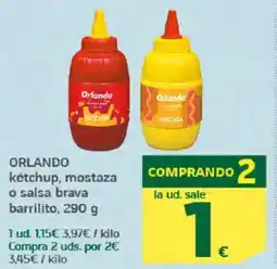 HiperDino ORLANDO kétchup, mostaza o salsa brava barrilito oferta