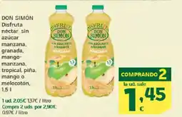 HiperDino DON SIMÓN Disfruta néctar sin azúcar manzana, granada, mango- tropical, piña, mango o melocotón, oferta