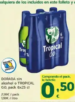 HiperDino DORADA sin alcohol o TROPICAL 0,0, oferta