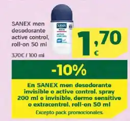 HiperDino SANEX men desodorante active control, roll-on oferta