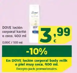HiperDino DOVE loción corporal karité o coco oferta