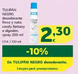 HiperDino TULIPÁN NEGRO desodorante fresa y nata, candy fantasy o algodón, spray oferta