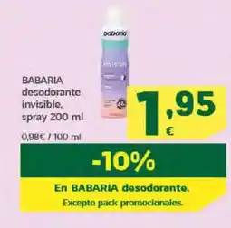 HiperDino BABARIA desodorante invisible, spray oferta