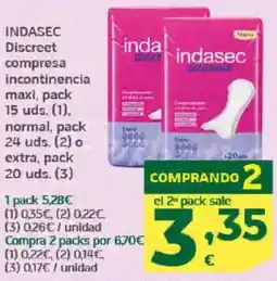 HiperDino INDASEC Discreet compresa incontinencia maxi normal, o extra oferta