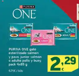 HiperDino PURINA ONE gato esterilizado salmón y pavo, junior salmón o adulto pollo y buey oferta