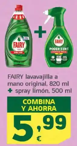 HiperDino FAIRY lavavajilla a mano original + spray limón oferta