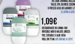 Claudio IFA UNNIA Desodorante 48h invisible men o mujer, unisex piel sensible o aloe vera roll on oferta