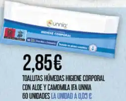 Claudio IFA UNNIA Toallitas húmedas higiene corporal con aloe y camomila 60 unidades oferta