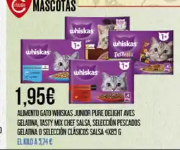 Claudio Alimento gato whiskas junior pure delight aves gelatina, tasty mix chef salsa, selección pescados oferta