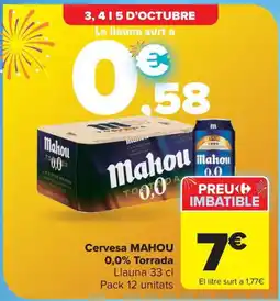 Carrefour Market MAHOU Cervesa 0,0% Torrada Llauna oferta