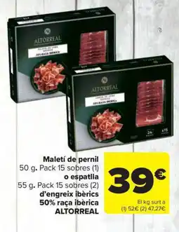 Carrefour Market ALTORREAL Maletí de pernil o espatlla d'engreix ibèrics 50% raça ibèrica oferta