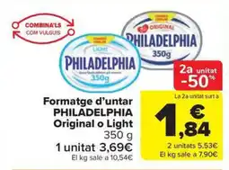 Carrefour Market PHILADELPHIA Formatge d'untar Original o Light oferta