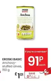 Eroski Eroski basic - anchovy-stuffed olives oferta
