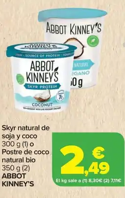 Carrefour ABBOT KINNEY'S Skyr natural de soja y coco o Postre de coco natural bio oferta