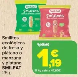 Carrefour SMILEAT Smilitos ecológicos de fresa y plátano o manzana y plátano oferta