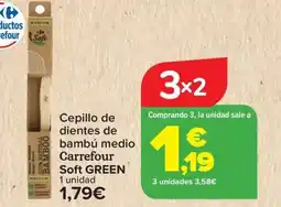 Carrefour Cepillo de dientes de bambú medio carrefour soft green oferta