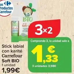 Carrefour CARREFOUR SOFT BIO Stick labial con karité oferta