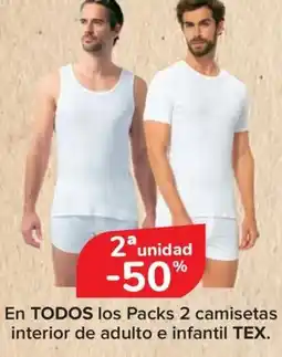 Carrefour TEX En todos los packs 2 camisetas interior de adulto e infantil oferta