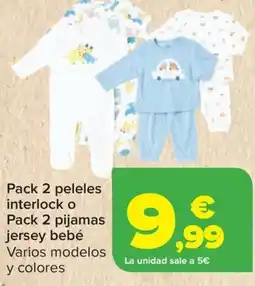 Carrefour Pack 2 peleles interlock o Pack 2 pijamas jersey bebé oferta