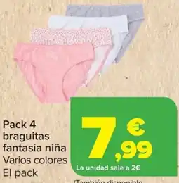 Carrefour Pack 4 braguitas fantasía niña oferta
