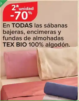 Carrefour TEX BIO En todas las sábanas bajeras, encimeras y fundas de almohadas oferta