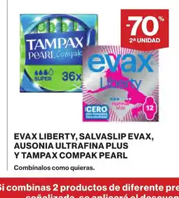 Supercor EVAX Liberty, salvaslip evax, ausonia ultrafina plus y tampax compak pearl oferta