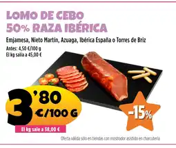 AhorraMas Lomo de cebo 50% raza ibérica oferta